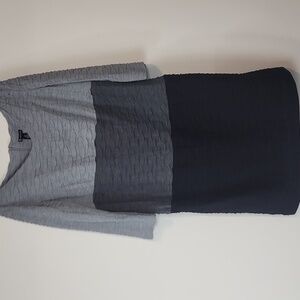 NEW DIRECTION Black Gray Colorblock Scoop Neck Textured Knit 3/4 Sleeve Dress
